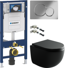 Комплект Унитаз подвесной Ceramicanova UP Rimless CN4007MB + Инсталляция Geberit Duofix UP 320 111.300.00.5 + Кнопка Sigma 01 115.770.21.5 хром + Крепления 111.815.00.1 к стене