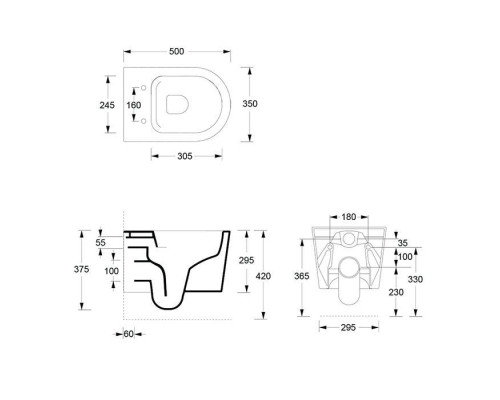 Alice Form Унитаз 50х35см., подвесной, безободковый, без сиденья и крышки, цвет: белый глянцевый. 22300101,  FIX10
