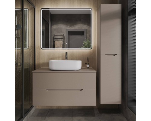 Мебель для ванной комнаты Orange Line 100 подвесная, 2 ящика, матовый латте с раковиной B07-540W