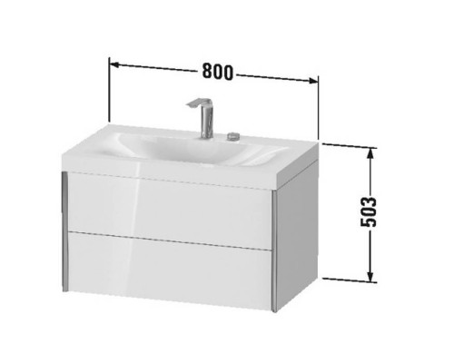 Duravit XViu Тумба подвесная 80x48x50.3см, 2 ящика, с раковиной без перелива, с 2 отв под смес, цвет: dark brushed oak/чёрный матовый. XV4615EB272P