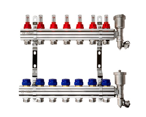 Комплект коллекторов Ридан FHF-7RF set с расходомерами, кронштейнами и воздухоотводчиками, 7 конт. 088U0727R