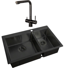 Комплект Мойка кухонная Zorg Light ZL R 780-2-510-L GRAFIT + Смеситель Inox SZR-7039 GRAFIT графит