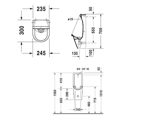 Duravit Starck 3 Писсуар 30х24.5см подача воды сзади, безободковый, с креплением, цвет: белый. 0827250000