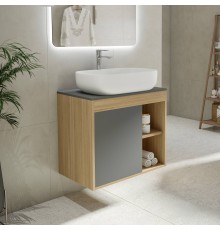 Тумба с раковиной Teymi Nura 70, дуб эврика, матовый графит, раковина Solli 60