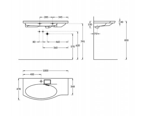 Kerama Marazzi Riva Раковина 100.7х48х15см., накладная, мебельная, с крепежом, левая, 1 отв., с переливом, цвет: белый глянцевый Kerama Marazzi Riva Раковина 100.7х48х15см., накладная, мебельная, с крепежом, левая, 1 отв., с переливом, цвет: белый глянцевый