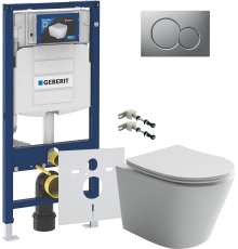 Комплект Унитаз подвесной Ceramicanova Balearica Rimless CN6000 белый + Крепления Geberit Duofix 111.815.00.1 к стене + Шумоизоляция 156.050.00.1 + Инсталляция UP 320 111.300.00.5 + Кнопка Sigma 01 115.770.JQ.5 лакированная, матовый хром