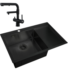 Комплект Мойка кухонная Zorg Light R 780510-L Grafit + Смеситель Sanitary SZR-3216 Grafit графит