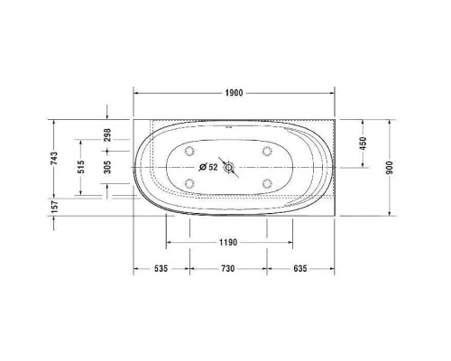 Bathtub Cape Cod Ванна угол справа 190x90см с бесшовной панелью и ножками, с одним наклоном для спины, цвет: белый. 700363000000000,  792208000001000