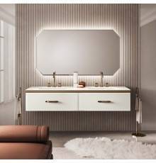 VITAGE milldue edition HILTON 07 Комплект мебели 90х55х31см подвесной, 2 раковины, зеркало, с подсветкой, отделка: стекло riso acidato, фурнитура: бронза. 7503.LED,  5802.09/acidato.91,  7339.09/acidato.DX,  7339.09/acidato.SX,  5820.180.09/acidato.91*2*3