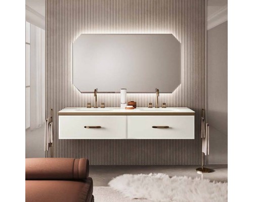 VITAGE milldue edition HILTON 07 Комплект мебели 90х55х31см подвесной, 2 раковины, зеркало, с подсветкой, отделка: стекло riso acidato, фурнитура: бронза. 7503.LED,  5802.09/acidato.91,  7339.09/acidato.DX,  7339.09/acidato.SX,  5820.180.09/acidato.91*2*3
