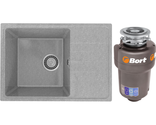 Комплект Мойка кухонная Practik PR-M 600-003 светло-серая + Измельчитель Bort Titan Max Power