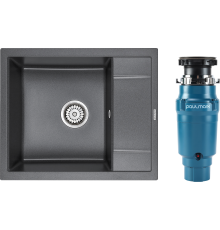 Комплект Мойка кухонная Paulmark Flugen 50-600 PM216050-DG графит + Измельчитель Intenso I-400
