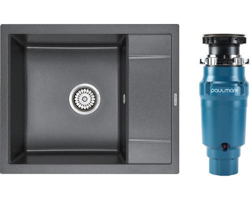 Комплект Мойка кухонная Paulmark Flugen 50-600 PM216050-DG графит + Измельчитель Intenso I-400