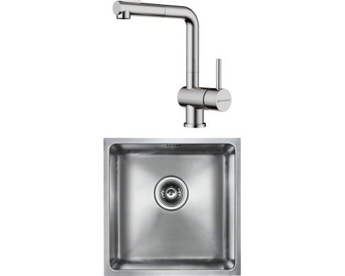 Комплект Мойка кухонная Paulmark Lassan 304444-BS брашированная нержавеющая сталь + Смеситель Omoikiri Tanigawa-SB BN нержавеющая сталь