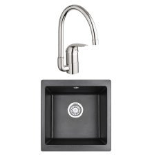 Комплект Мойка Granula 4451, черный + Смеситель Grohe Euroeco