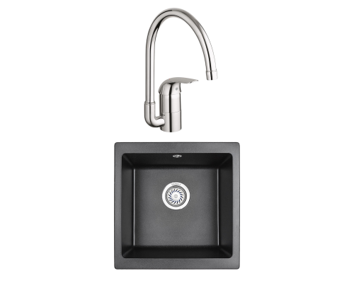 Комплект Мойка Granula 4451, черный + Смеситель Grohe Euroeco