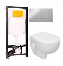 Комплект Унитаз подвесной Seramiksan Natura + Крышка + Инсталляция OLI 80 ECO Sanitarblock mechanic 3 в 1 с кнопкой смыва