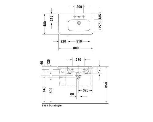 Duravit DuraStyle Раковина 80х48 см, 1 отв., Dx, с переливом, цвет: белый. 2326800000