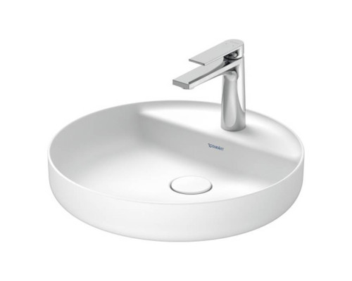 Duravit Vitrium Раковина накладная 46см., с 1 отв., круглая, из DuroCast UltraResist, без перелива, с полкой, цвет: белый матовый. 266246