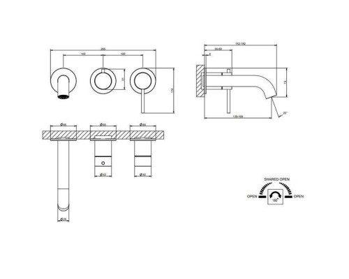 Gessi 316 Смеситель для ванны, встраиваемый, с переключателем на 2 выхода., внешняя часть, цвет: Steel Brushed. 54140#239