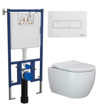 Комплект Унитаз подвесной Ceramicanova Play CN3001 с микролифтом, безободковый + Инсталляция DIWO + Кнопка 7320 белая