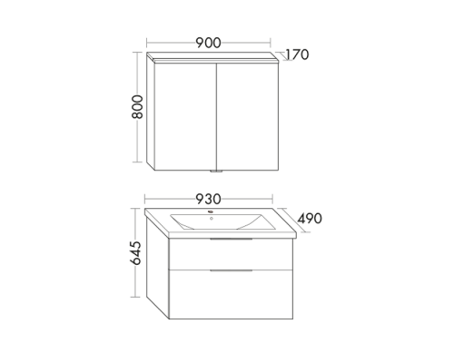 BURGBAD Eqio База подвесная с керамическим умывальником 93х49х64.5см. 2 ящика с ручкой желоб., c 1 отв под смес.   цвет: трюфельный декор F2012. SEYQ093F2012C001*1