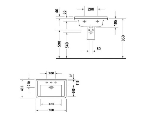 Duravit Starck 3  Раковина 70x49 см, 1 отв., цвет: белый. 0304700000