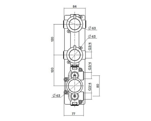 QuadroDesign Универсальная IN049 Встраиваемая часть смесителя термостатического из стены с 2-мя запорными вентилями. IN049