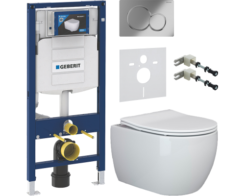 Комплект Унитаз подвесной Ceramicanova Play CN3001 с микролифтом, безободковый + Крепления Geberit Duofix 111.815.00.1 к стене + Шумоизоляция 156.050.00.1 + Инсталляция UP 320 111.300.00.5 + Кнопка Sigma 01 115.770.21.5 хром