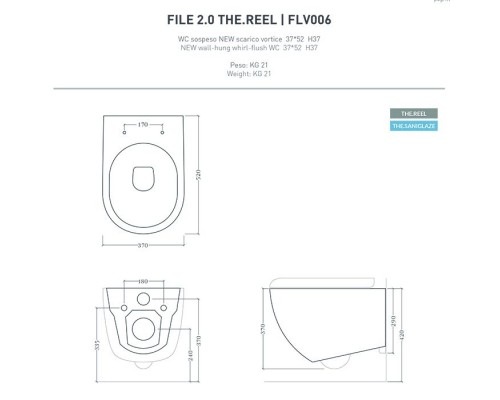 Artceram File 2.0 Унитаз подвесной 36х52см, безободковый, турбо смыв the.reel, saniglaze, цвет: tortora matt. FLV006 40 00