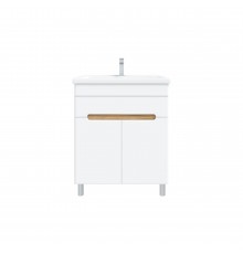 Тумба с раковиной SanStar Модена 70 напольная, глянцевая белая, дуб вотан, раковина Миранда 70