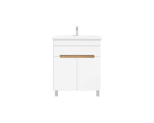 Тумба с раковиной SanStar Модена 70 напольная, глянцевая белая, дуб вотан, раковина Миранда 70