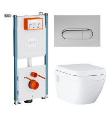 Комплект Унитаз подвесной Grohe Euro Ceramic 39703000 безободковый + Инсталляция VitrA V-Fix Core 732-5800-01PV + Кнопка Root Round 740-2280 хром