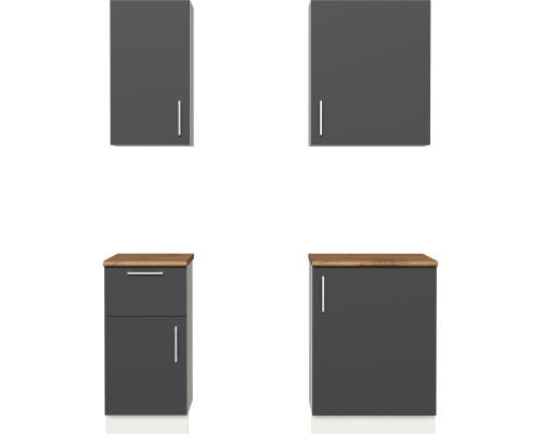 Кухонный гарнитур Domaci Болонья 160 см, фасад графит, ручка хром, столешница дуб вотан KUH-708285