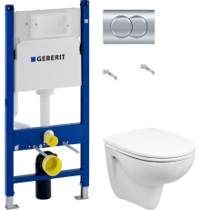 Комплект Унитаз подвесной Wanfald Lauta 47302100005 белый + Инсталляция Geberit Duofix Delta 458.149.21.1 с кнопкой смыва, хром