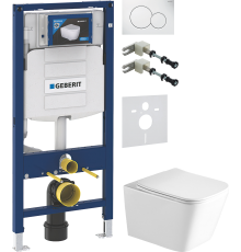 Комплект Унитаз подвесной SantiLine SL-5007 безободковый, с микролифтом + Крепления Geberit Duofix 111.815.00.1 к стене + Шумоизоляция 156.050.00.1 + Инсталляция UP 320 111.300.00.5 + Кнопка Sigma 01 115.770.11.5 белая