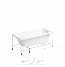 Акриловая ванна 165х80 с каркасом Wellsee FreeDom 202010537 в наборе 3 в 1: ванна акриловая 165 х 80 см в цвете белый глянец, слив-перелив золото, каркас