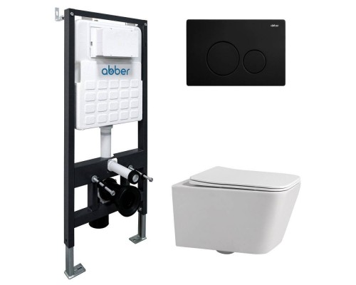 Комплект Abber Rechteck AC1201-AC0105-AC0121MB, Унитаз подвесной безободковый, с микролифтом + Система инсталляции + Кнопка смыва матовая черная Комплект Abber Rechteck AC1201-AC0105-AC0121MB, Унитаз подвесной безободковый, с микролифтом + Система инсталляции + Кнопка смыва матовая черная