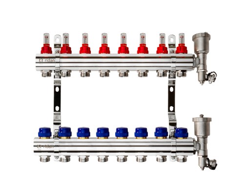 Комплект коллекторов Ридан FHF-8RF set с расходомерами, кронштейнами и воздухоотводчиками, 8 конт. 088U0728R