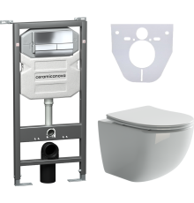 Комплект Унитаз подвесной Ceramicanova Forma CN3009 безободковый, с микролифтом + Инсталляция Envision CN1002CH + Кнопка Flat, хром