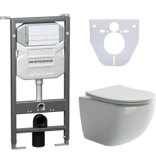 Комплект Унитаз подвесной Ceramicanova Forma CN3009 безободковый, с микролифтом + Инсталляция Envision CN1002W + Кнопка Flat, белая