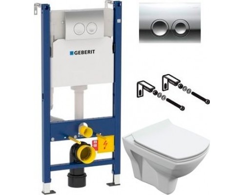 Комплект Унитаз подвесной Cersanit Carina XL Clean On DPL EO slim + Инсталляция Geberit Duofix Delta 458.124.21.1 3 в 1 с кнопкой смыва, хром