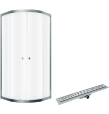 Комплект Душевой уголок DIWO Псков 90x90 профиль хром глянец + Лоток CK DRAIN AQPL10-60 Stick 60 см, с сухим затвором, из нержавеющей стали, с решеткой, прямоугольный