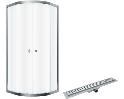 Комплект Душевой уголок DIWO Псков 90x90 профиль хром глянец + Лоток CK DRAIN AQPL10-60 Stick 60 см, с сухим затвором, из нержавеющей стали, с решеткой, прямоугольный