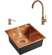 Комплект  Мойка кухонная Domaci Равенна PVD DMB-117A медь, 50х50 см, квадратная, встраиваемая, российская + Дозатор для кухонной мойки Domaci Равенна