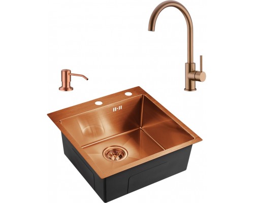 Комплект  Мойка кухонная Domaci Равенна PVD DMB-117A медь, 50х50 см, квадратная, встраиваемая, российская + Дозатор для кухонной мойки Domaci Равенна