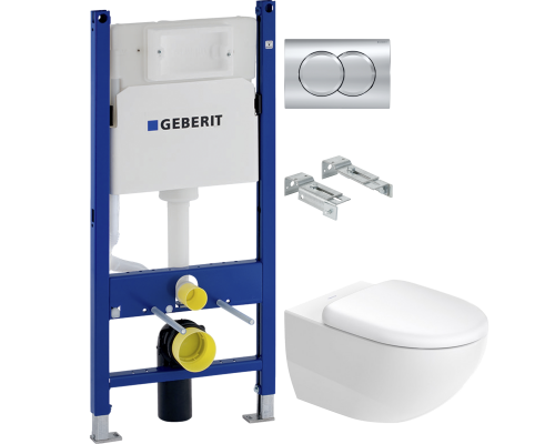 Комплект Унитаз подвесной Duravit Architec 45720900A1 + Инсталляция Geberit Duofix Delta 458.124.21.1 3 в 1 с кнопкой смыва, хром