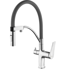 Смеситель для кухни Lemark Comfort LM3074C-Gray с гибким изливом, хром, серый