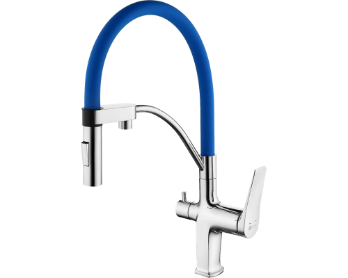 Смеситель для кухни Lemark Comfort LM3074C-Blue с гибким изливом, хром, синий