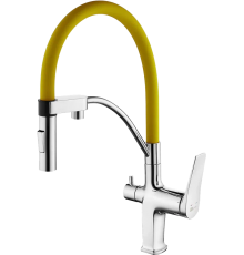 Смеситель для кухни Lemark Comfort LM3074C-Yellow с гибким изливом, хром, желтый